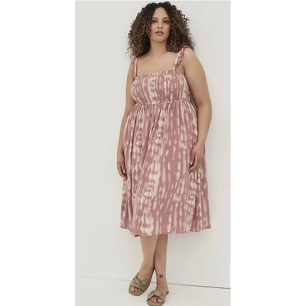 Torrid Challis Tie-Dye Rose Smocked Dress Size 5X Ruffle Strap Flowy Vacation